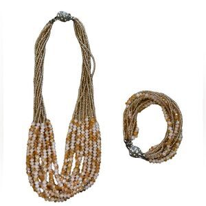 Champagne Colored Beaded Necklace & Bracelet Set